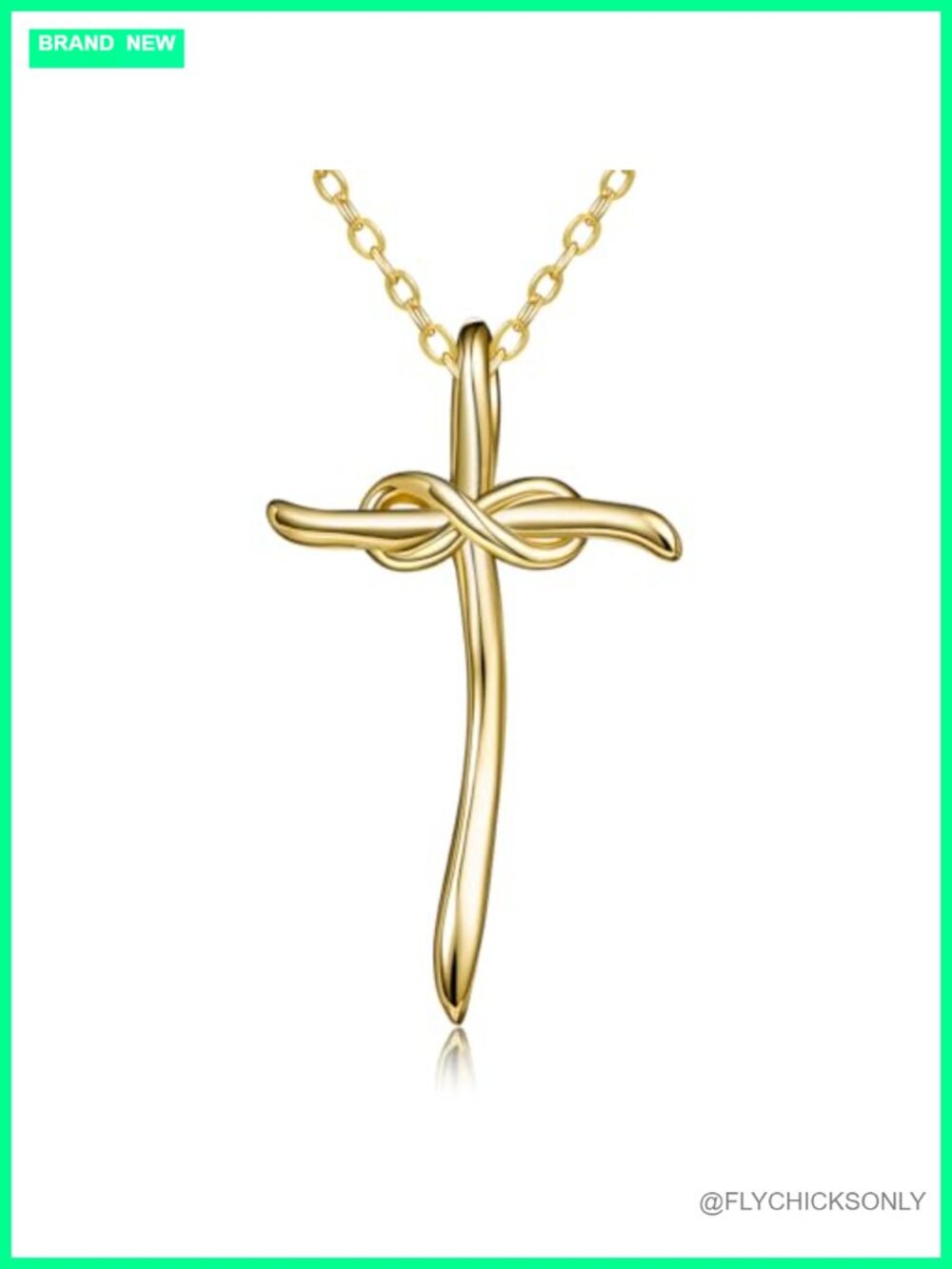 14K Gold Toned Infinity Cross Pendant Necklace Y-Shaped 20 Inch
